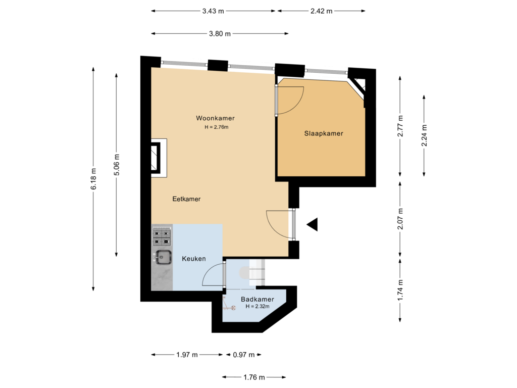 View floorplan of Appartement of Van Diemenstraat 192-A