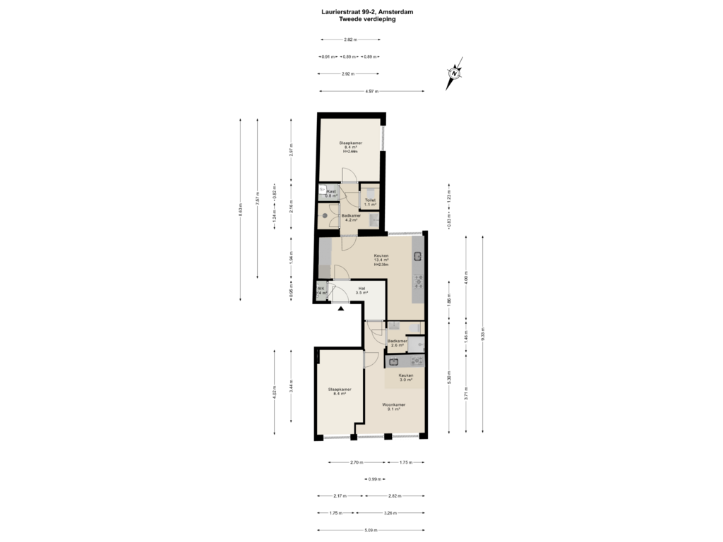 Bekijk plattegrond van Tweede verdieping van Laurierstraat 99-2