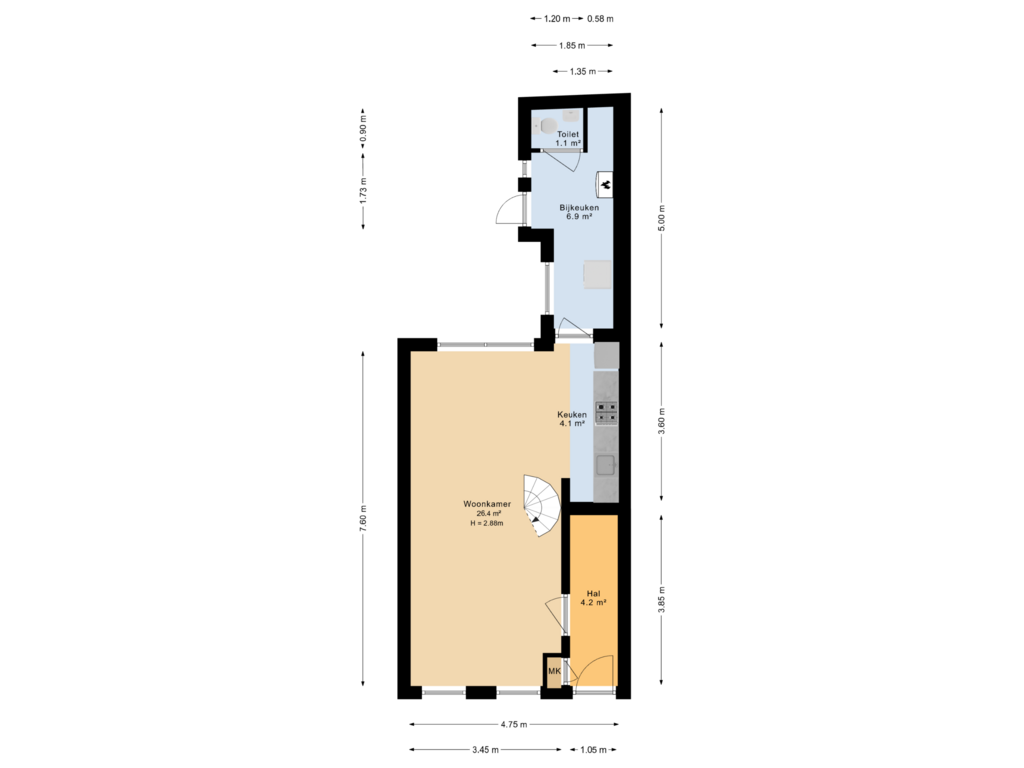 Bekijk plattegrond van Begane grond van Willem Loréstraat 66