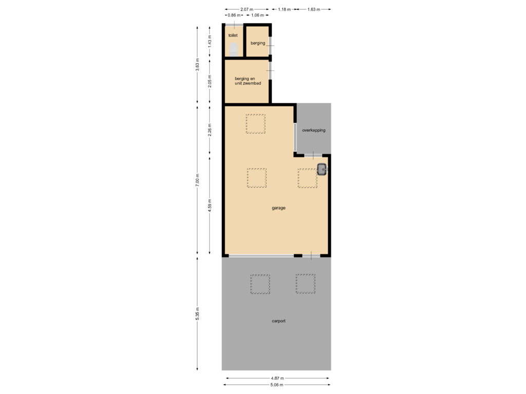 View floorplan of garage en bergingen of Venneweg 33