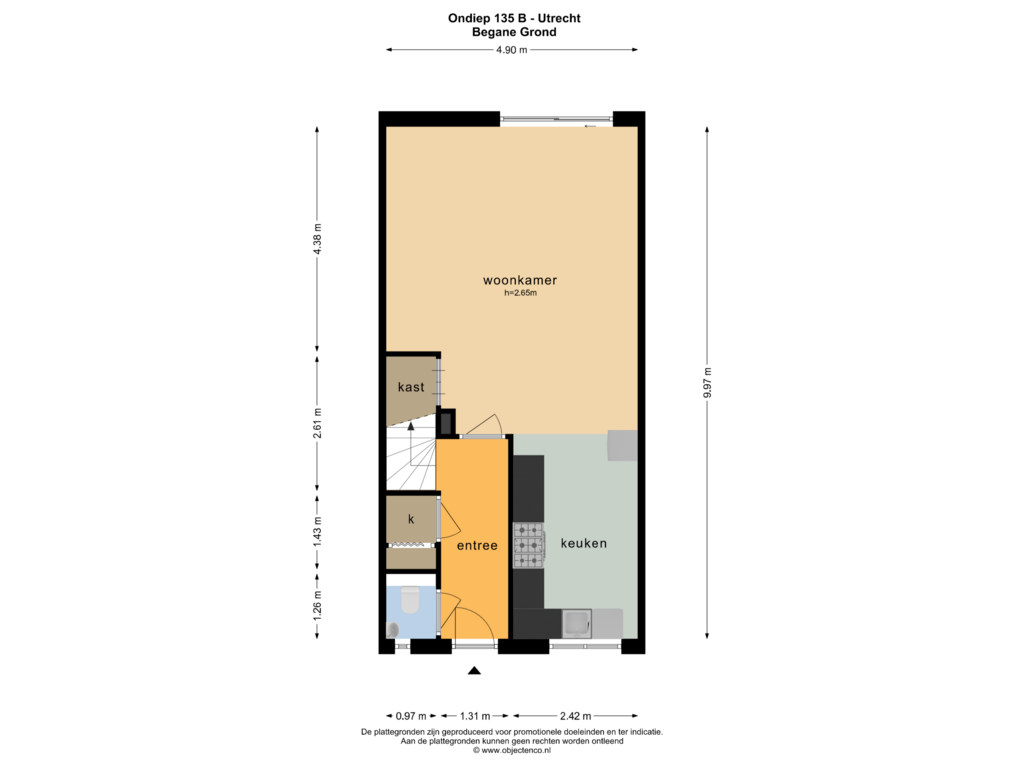 View floorplan of BEGANE GROND of Ondiep 135-B