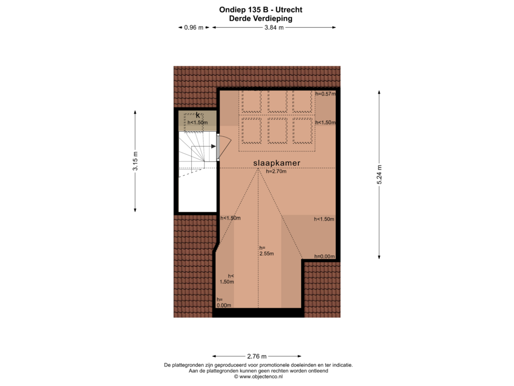 View floorplan of DERDE VERDIEPING of Ondiep 135-B