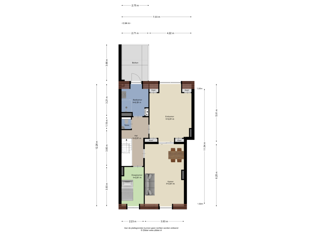 View floorplan of Derde verdieping of Willem van Outhoornstraat 35-B