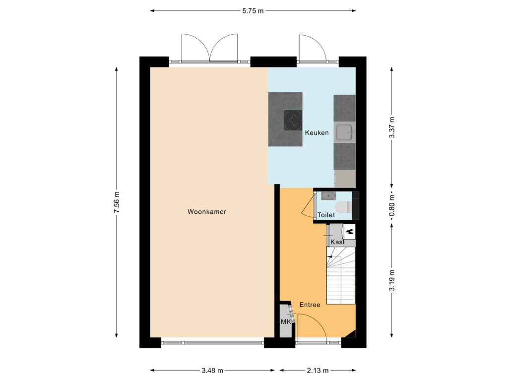 Bekijk plattegrond van Begane grond van Vlaanderenstraat 31