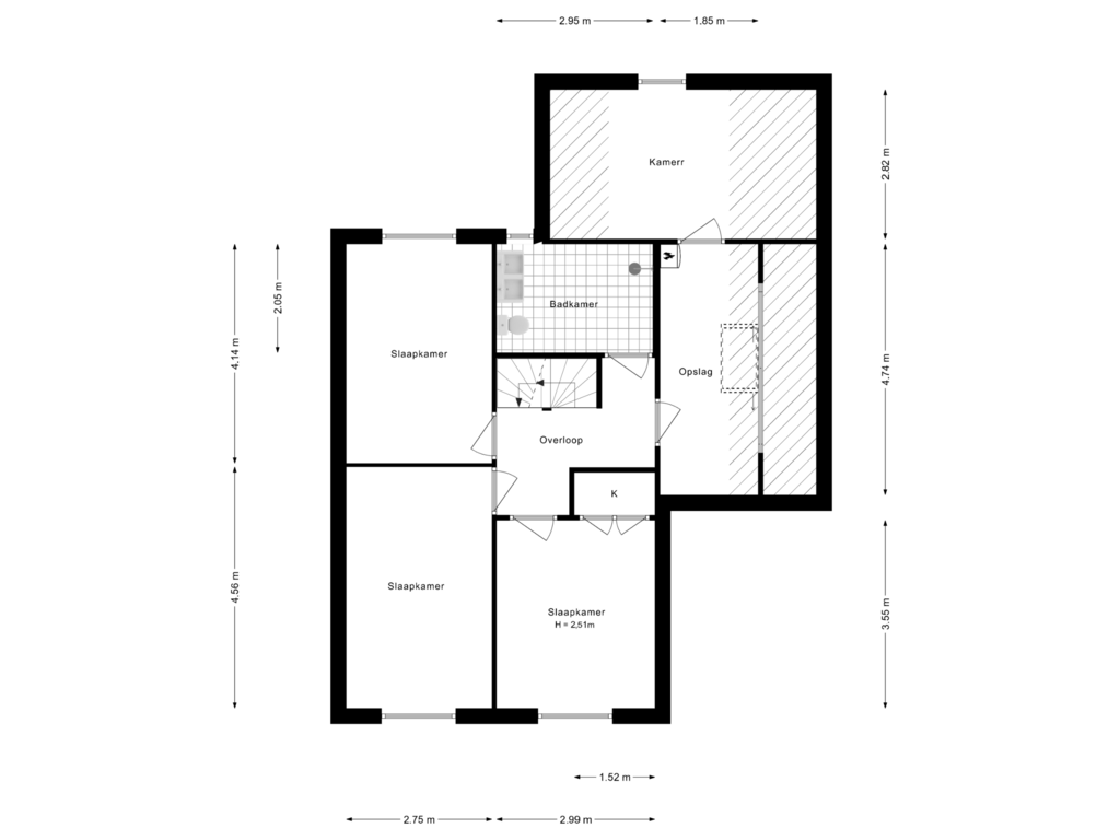 View floorplan of 1e Verdieping of Veldkamp 108