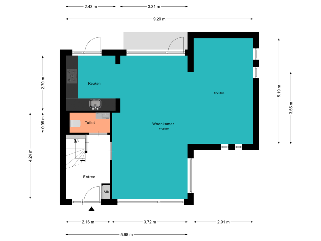 Bekijk plattegrond van Begane Grond van Appelstraat 2