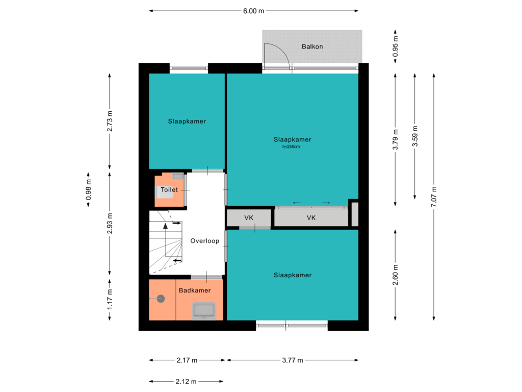 Bekijk plattegrond van 1e Verdieping van Appelstraat 2