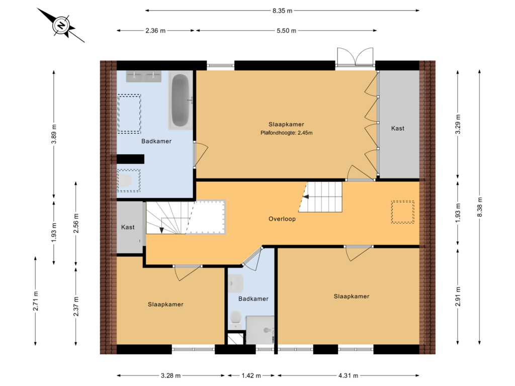 View floorplan of 1e verdieping of Casembrootlaan 12