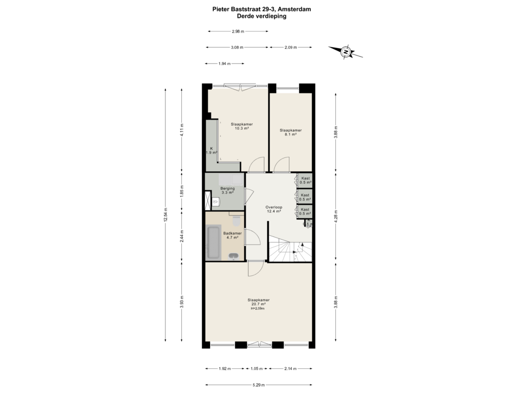 Bekijk plattegrond van Derde verdieping van Pieter Baststraat 29-3