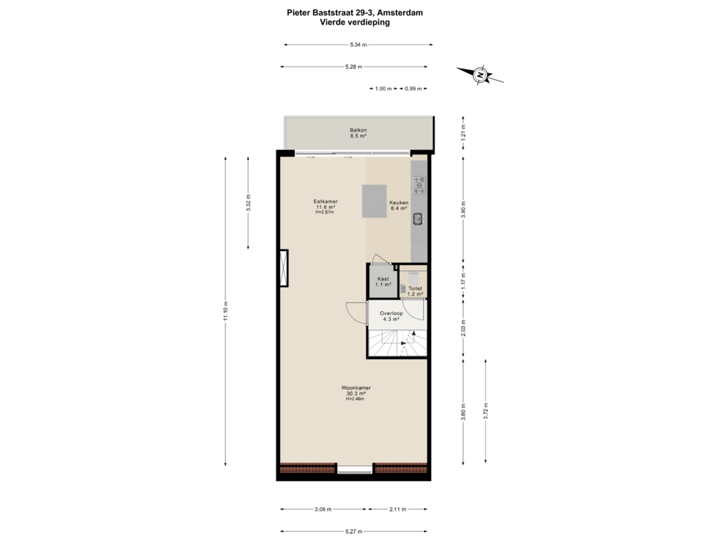 Bekijk plattegrond van Vierde verdieping van Pieter Baststraat 29-3