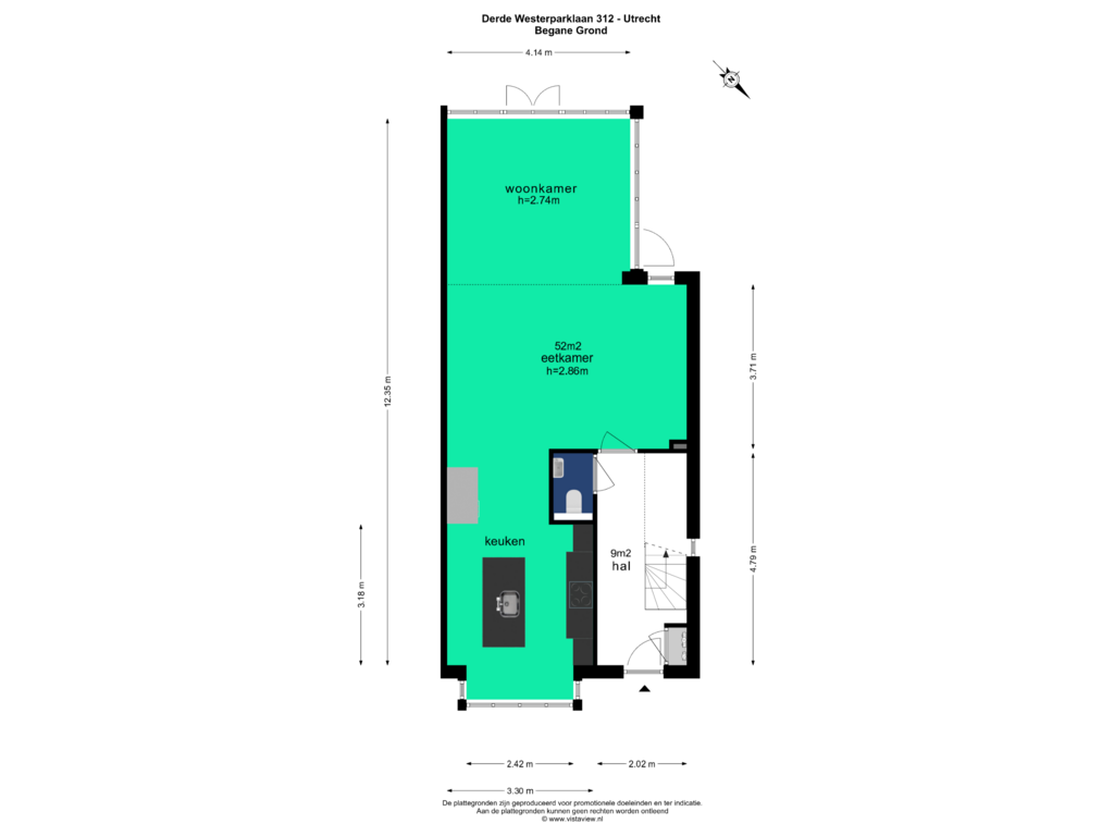 View floorplan of BEGANE GROND of Derde Westerparklaan 312