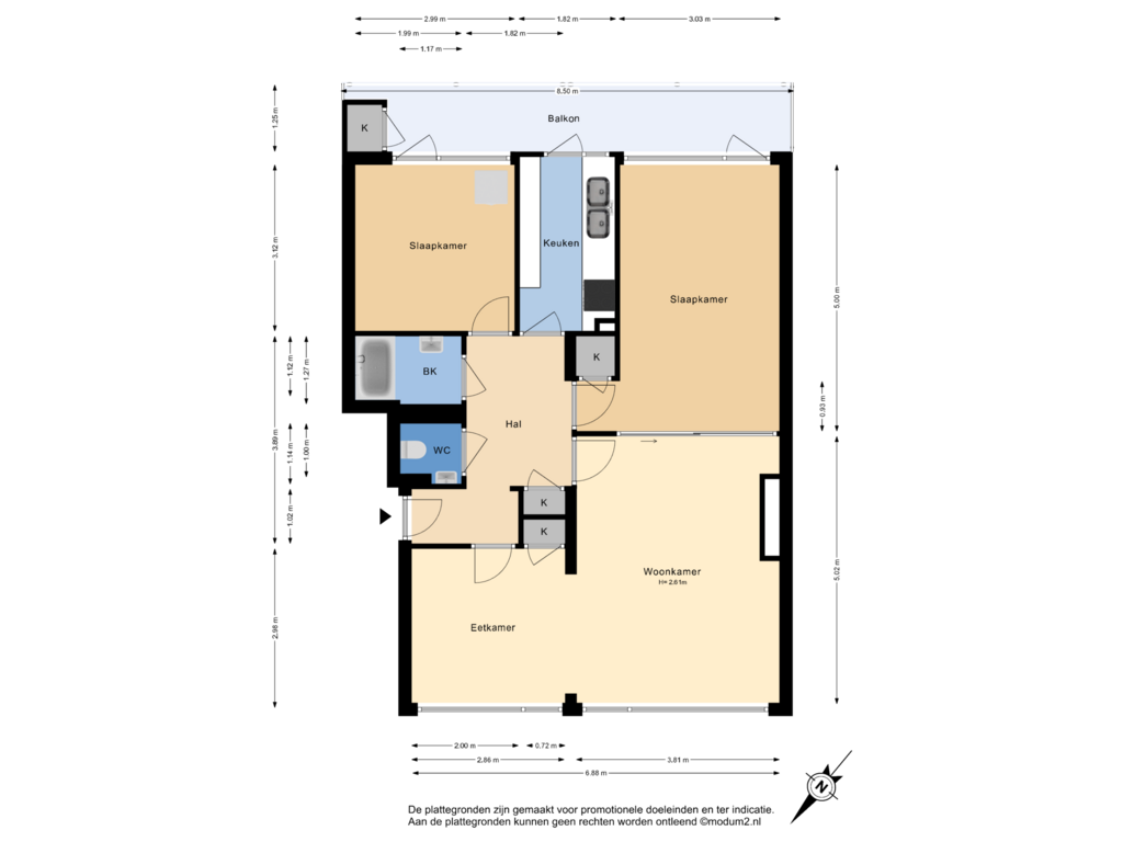 Bekijk plattegrond van Appartement van Burgemeester Caan van Necklaan 257