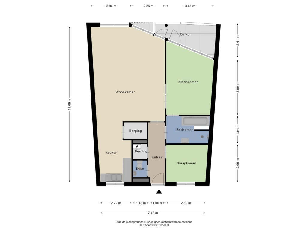 Bekijk plattegrond van Appartement van Professor Pieter Willemsstraat 14-C