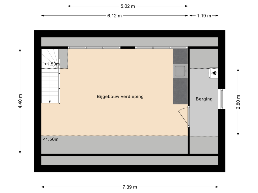 Bekijk plattegrond van Bijgebouw verdieping van Daltonstraat 17