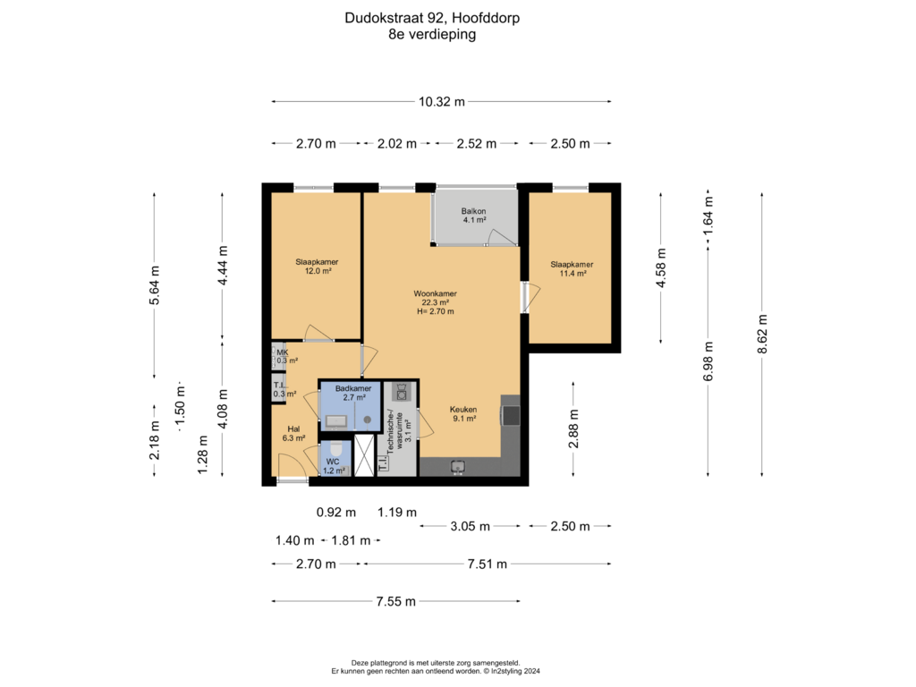 Bekijk plattegrond van 8e verdieping van Dudokstraat 92