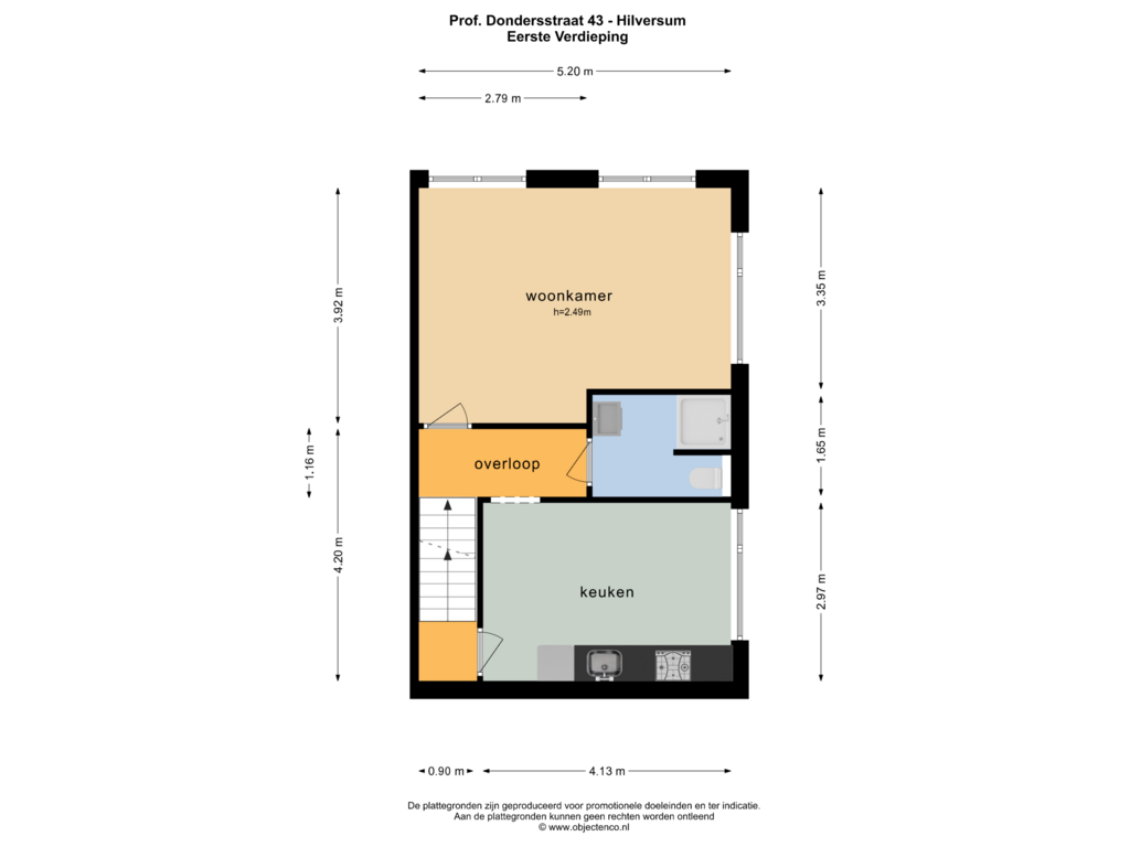 Bekijk plattegrond van EERSTE VERDIEPING van Professor Dondersstraat 43