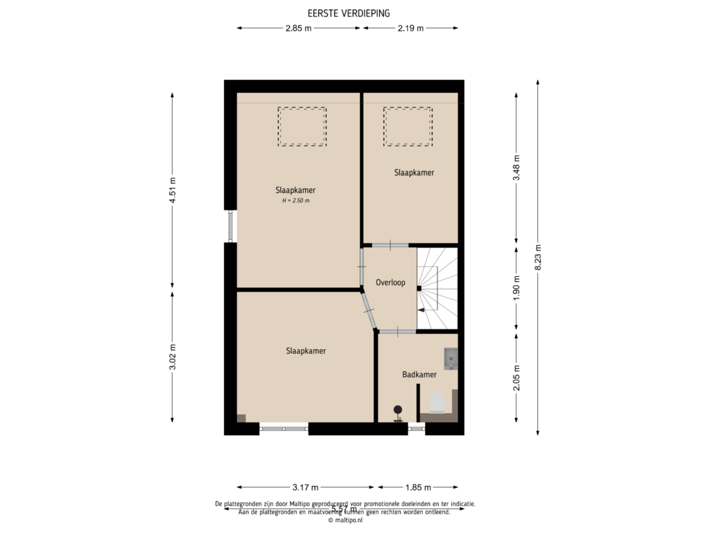 View floorplan of Eerste verdieping of Paterstraat 124