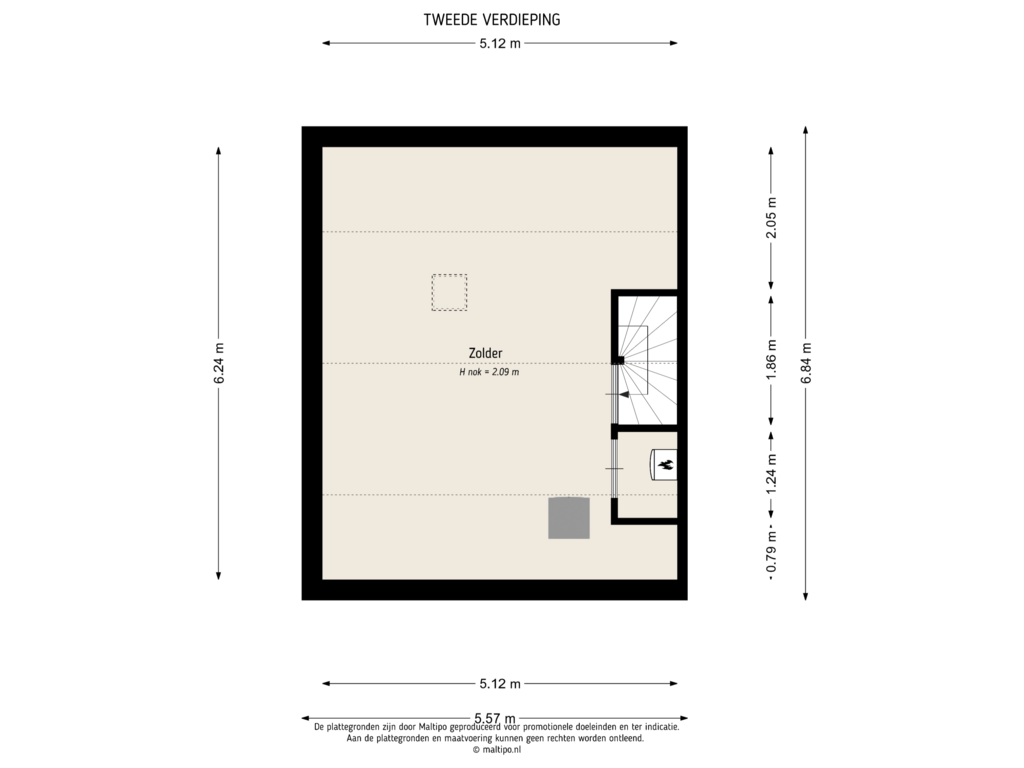 View floorplan of Tweede verdieping of Paterstraat 124