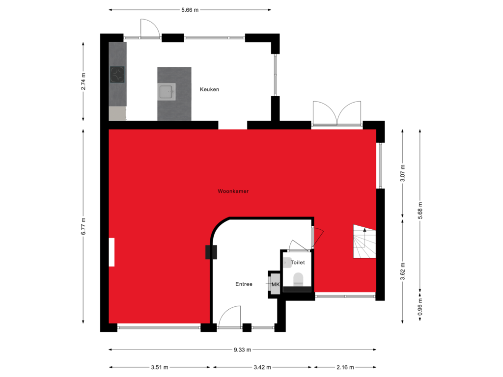 View floorplan of Begane grond of Bronkhorststraat 15