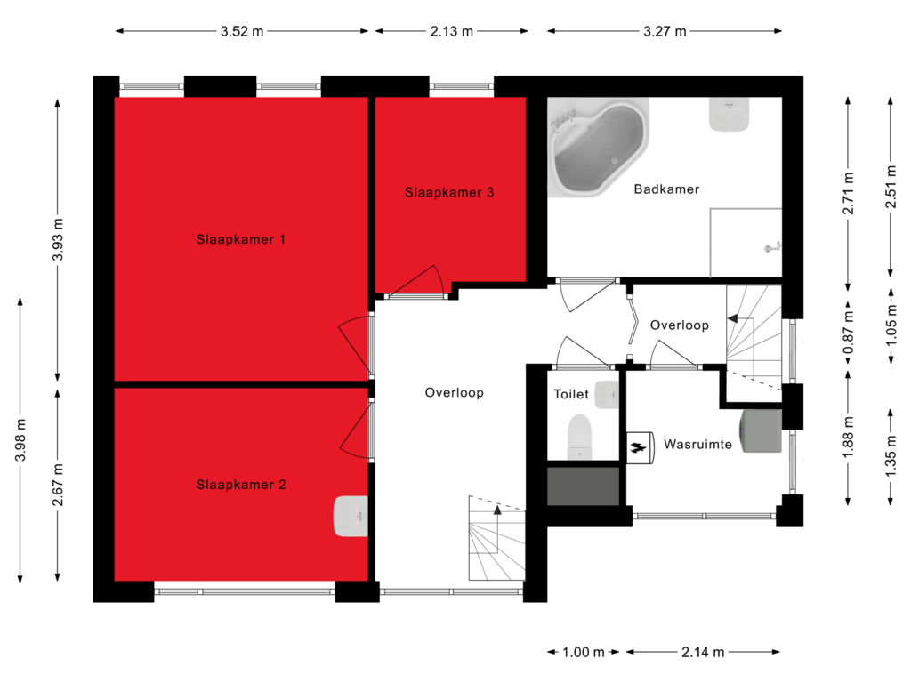 View floorplan of Eerste verdieping of Bronkhorststraat 15