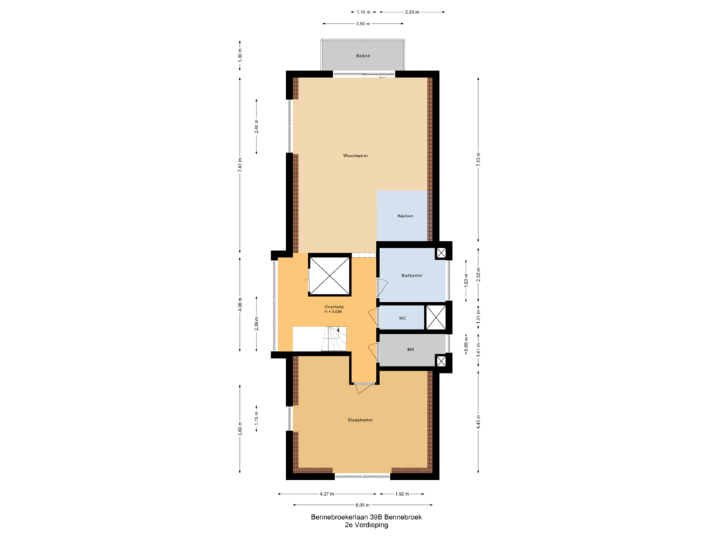 Bekijk plattegrond van 2e Verdieping van Bennebroekerlaan 39-B