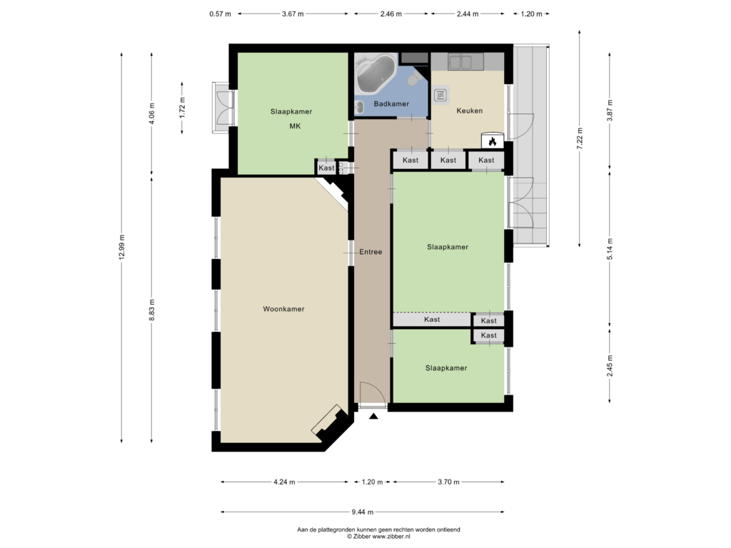 View floorplan of Derde Verdieping of Jansbuitensingel 16-4