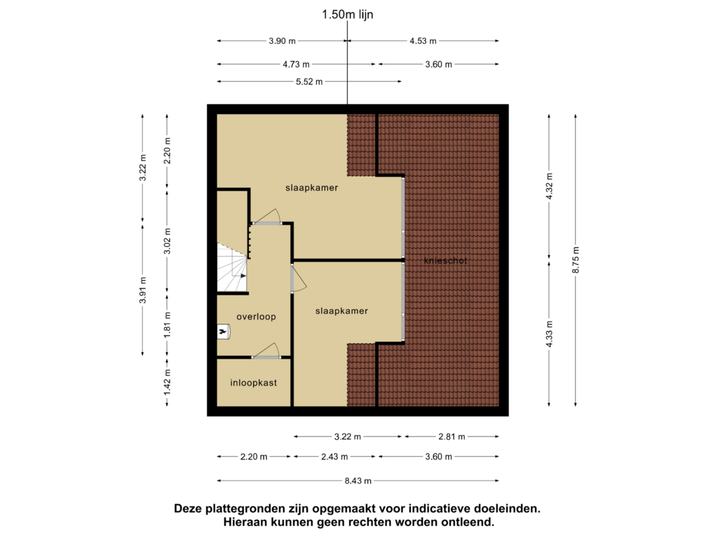 View floorplan of 1e verdieping of Paltrokmolen 2