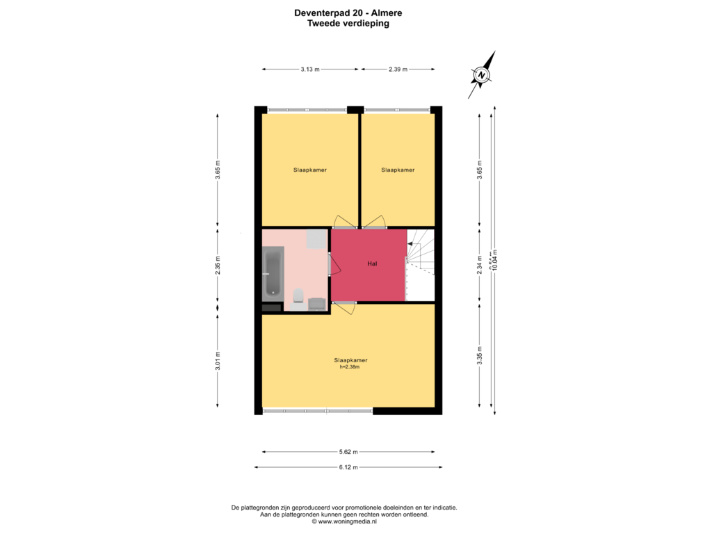 View floorplan of 2e verdieping of Deventerpad 20