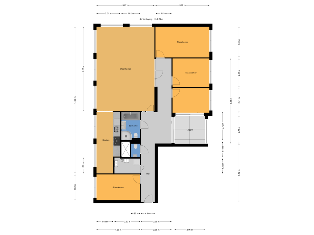 View floorplan of 4e Verdieping of Houtrustweg 112