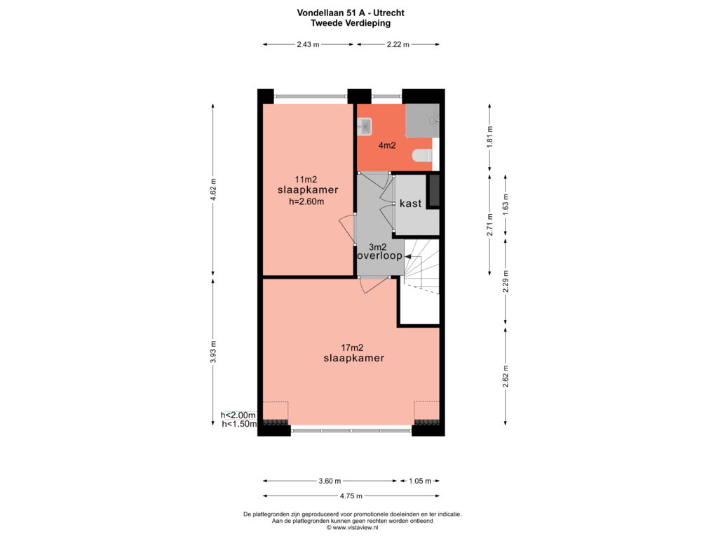 View floorplan of TWEEDE VERDIEPING of Vondellaan 51-A