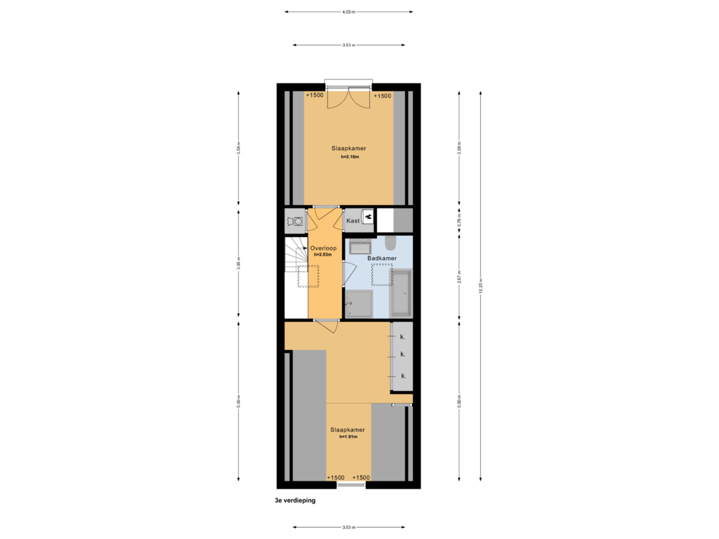 Bekijk plattegrond van 3e verdieping van Prinsengracht 1123-E