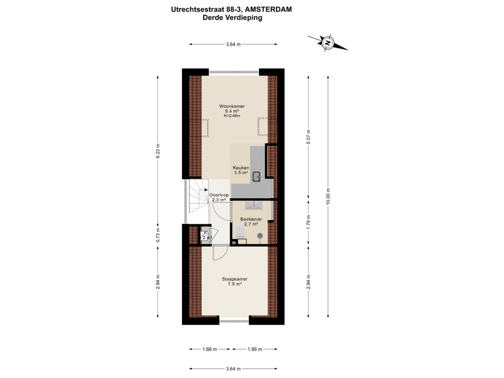 Bekijk plattegrond van Derde Verdieping van Utrechtsestraat 88-D