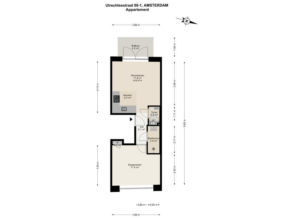 Bekijk plattegrond van Appartement van Utrechtsestraat 88-B