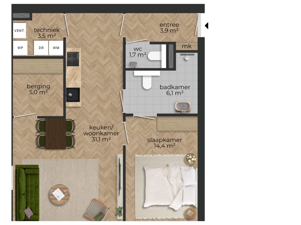 View floorplan of Appartement of Baudeloohof 10