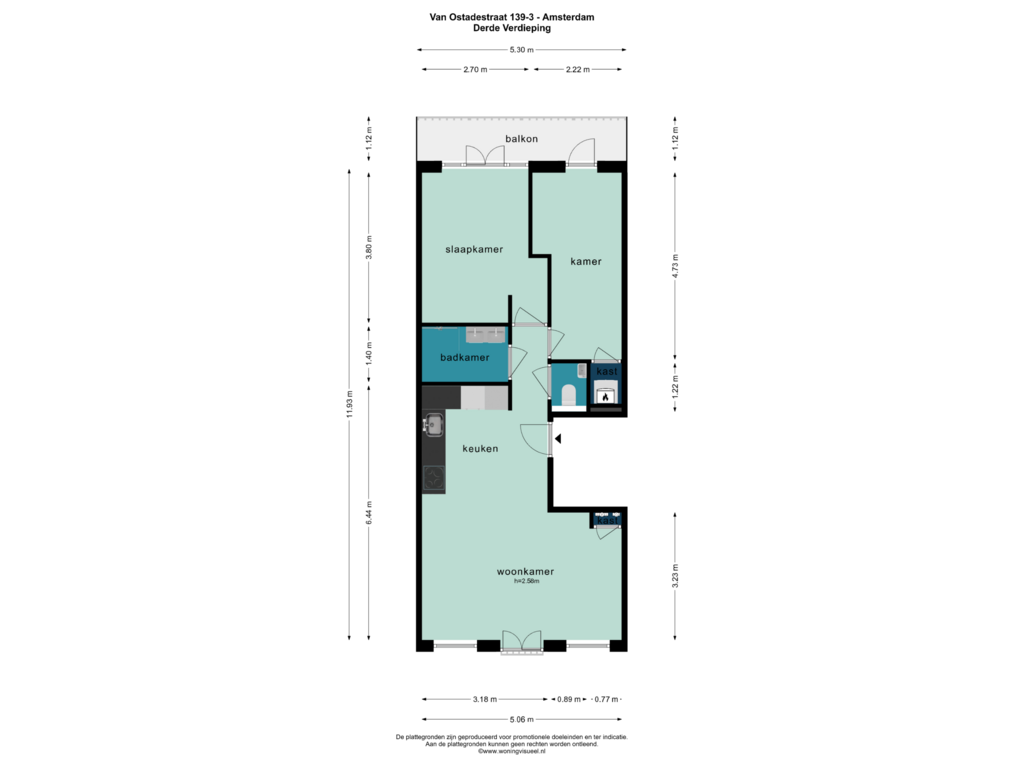 Bekijk plattegrond van DERDE VERDIEPING van Van Ostadestraat 139-3