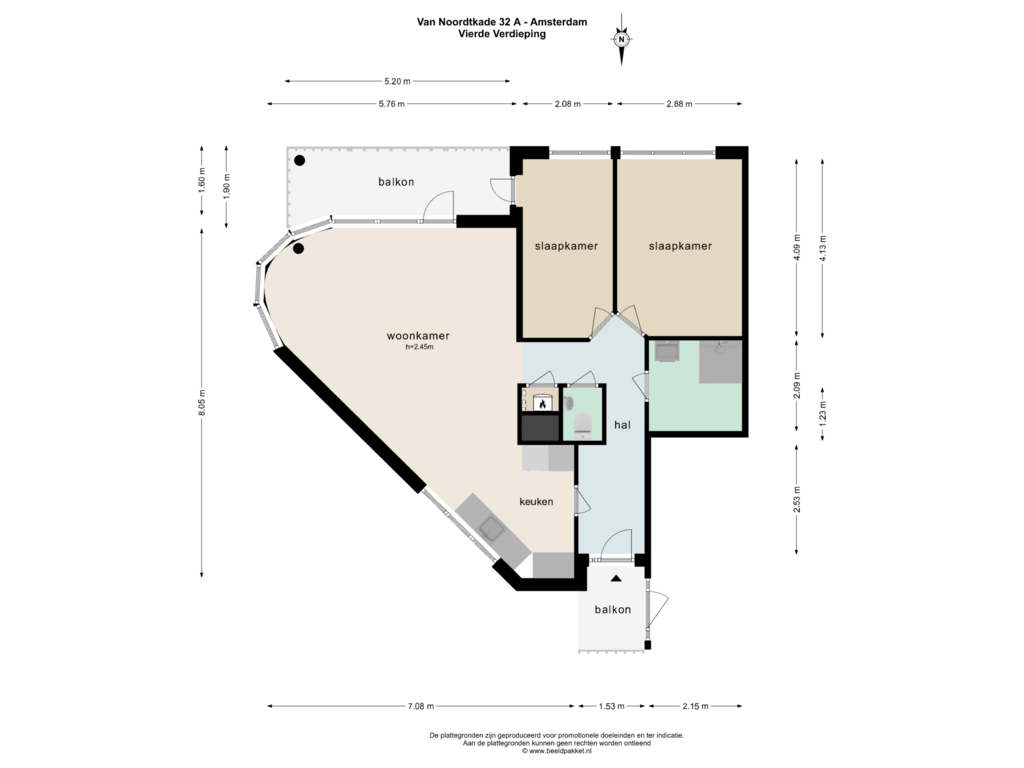 Bekijk plattegrond van VIERDE VERDIEPING van Van Noordtkade 32-A