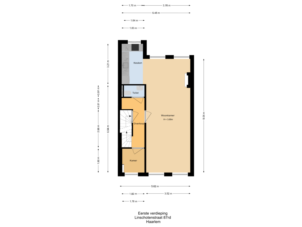 Bekijk plattegrond van Eerste verdieping van Linschotenstraat 87-RD