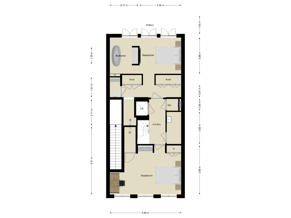 Bekijk plattegrond van 1e Verdieping van Vondelstraat 66-H