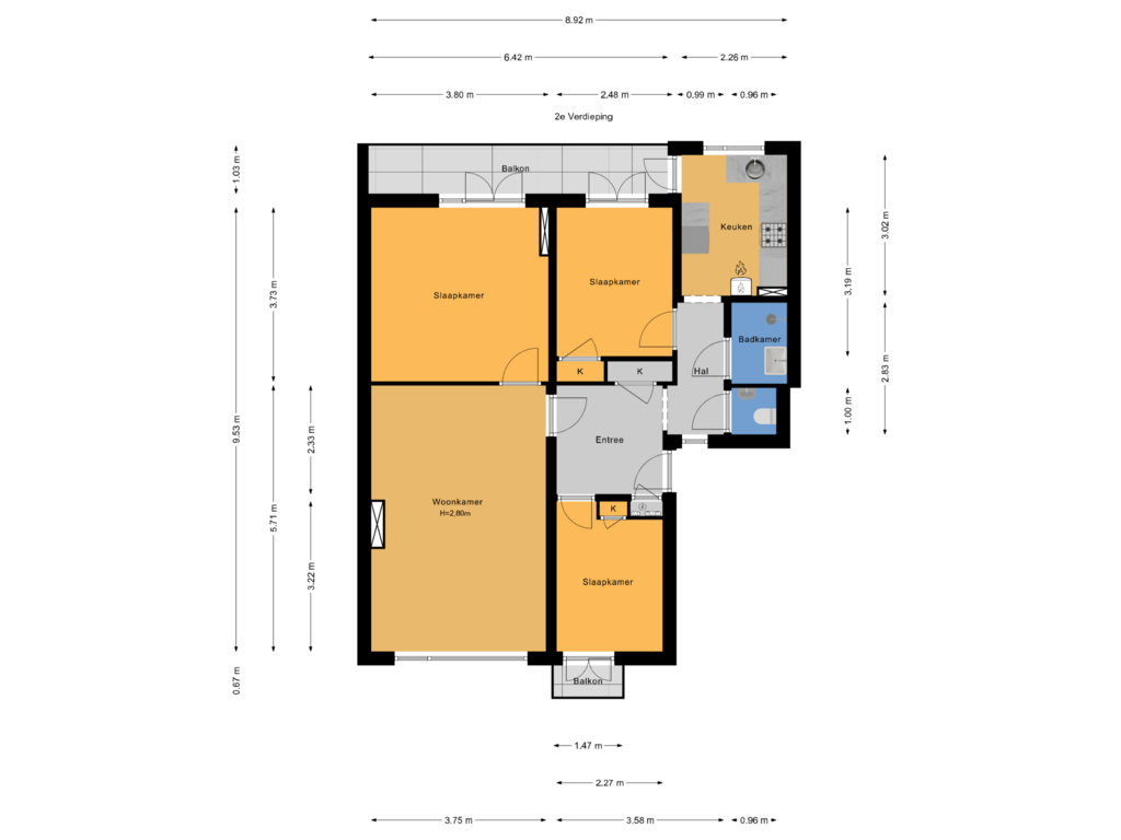 View floorplan of 2e Verdieping of Medemblikstraat 74