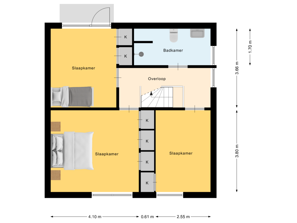 View floorplan of 1e Verdieping of Nachtegaalstraat 19