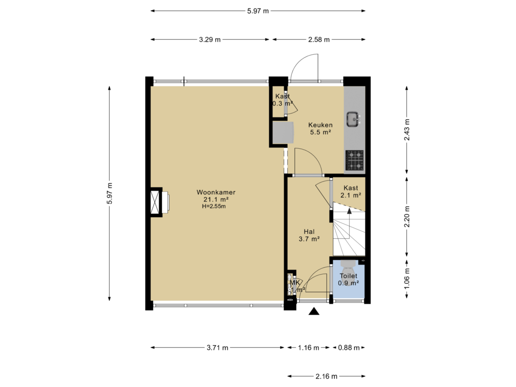 View floorplan of Begane grond of Ellen 24