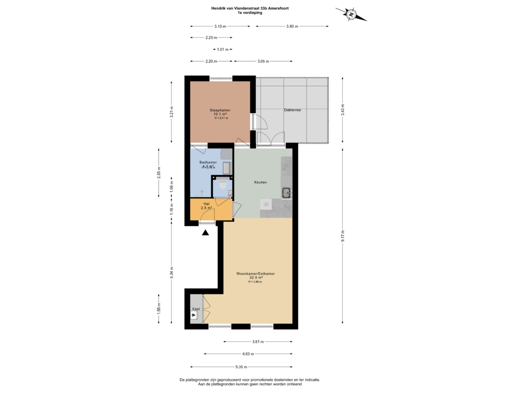 Bekijk plattegrond van 1e verdieping van Hendrik van Viandenstraat 33-B