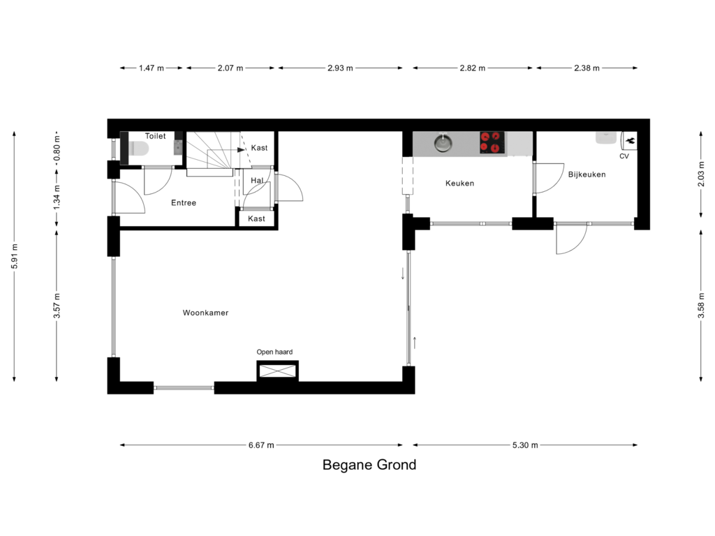 View floorplan of Begane Grond of Plutostraat 15