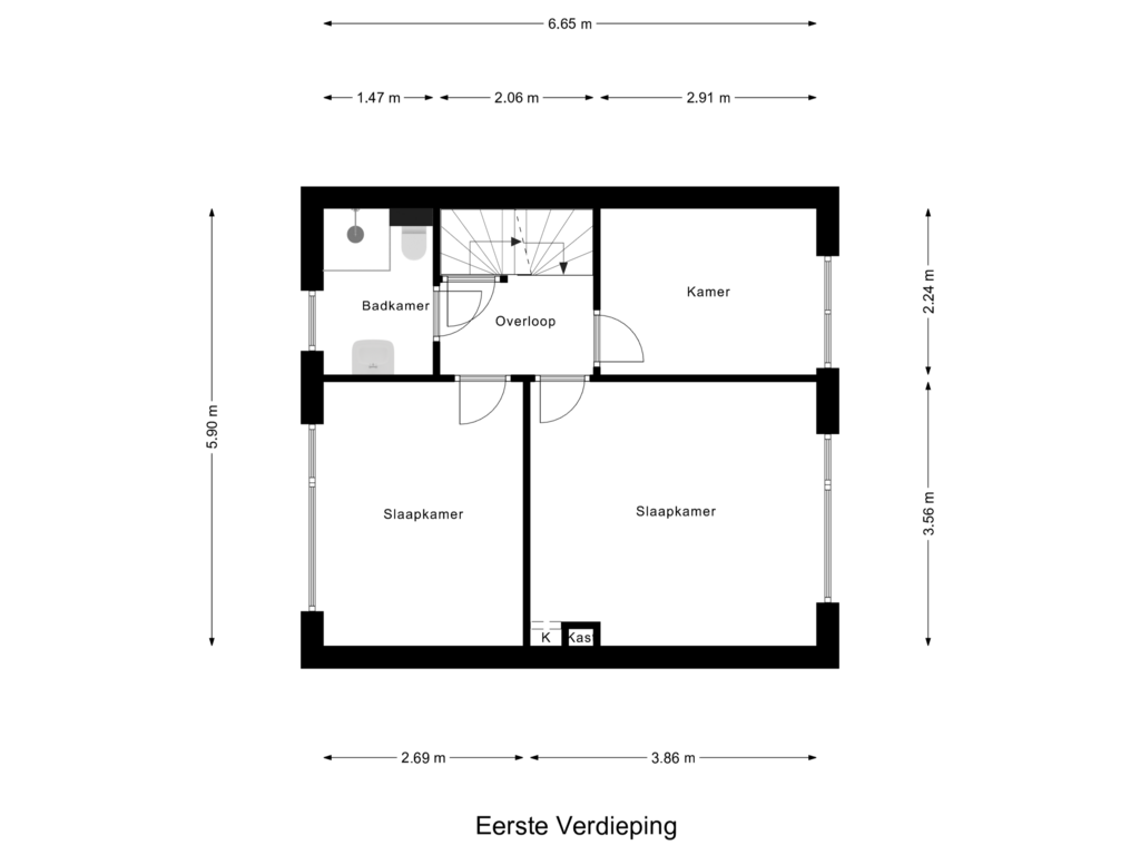 View floorplan of Eerste Verdieping of Plutostraat 15