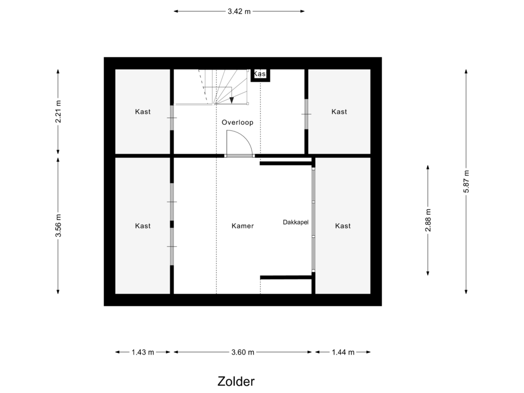 View floorplan of Zolder of Plutostraat 15