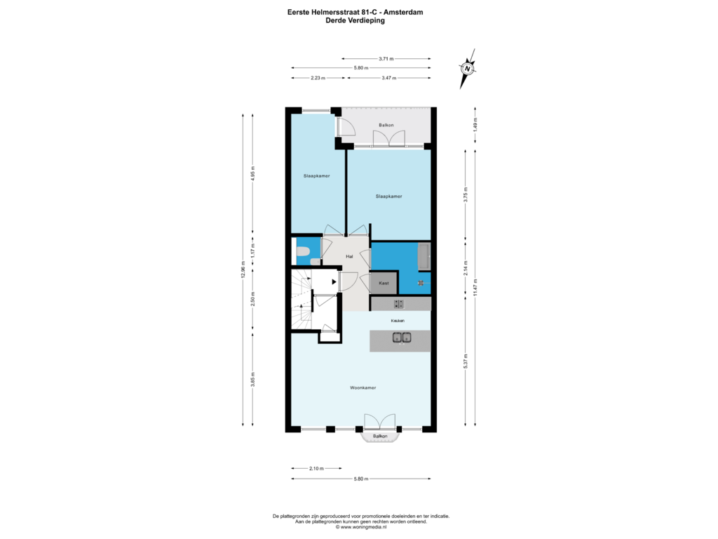 Bekijk plattegrond van Derde Verdieping van Eerste Helmersstraat 81-C