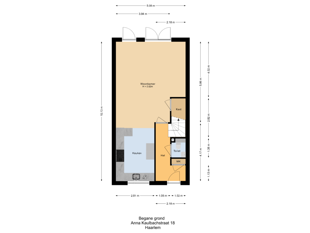 Bekijk plattegrond van Begane grond van Anna Kaulbachstraat 18