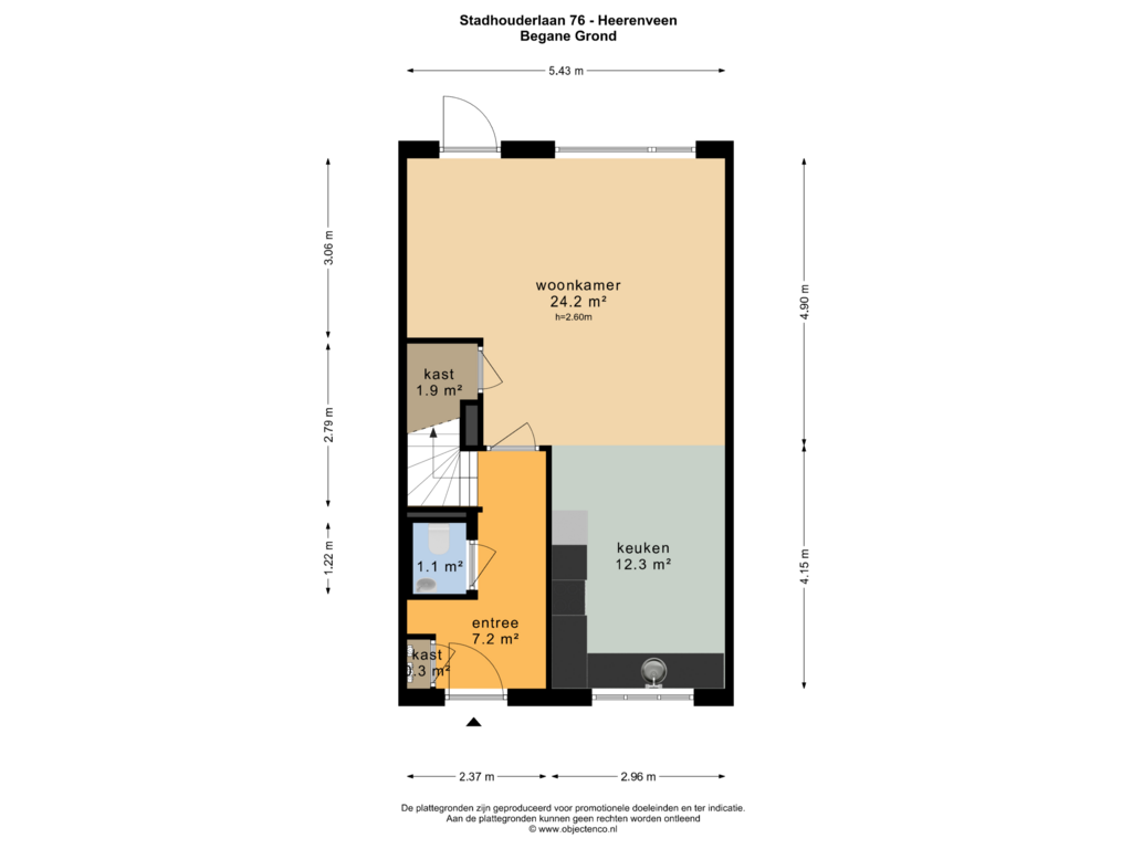 Bekijk plattegrond van BEGANE GROND van Stadhouderlaan 76