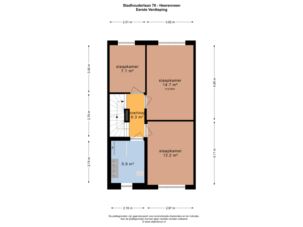 Bekijk plattegrond van EERSTE VERDIEPING van Stadhouderlaan 76