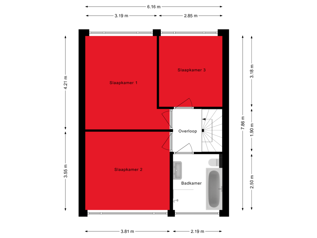 View floorplan of Eerste verdieping of Grote Houw 172